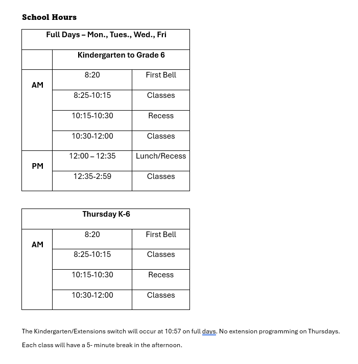 School Hours 2025 2026